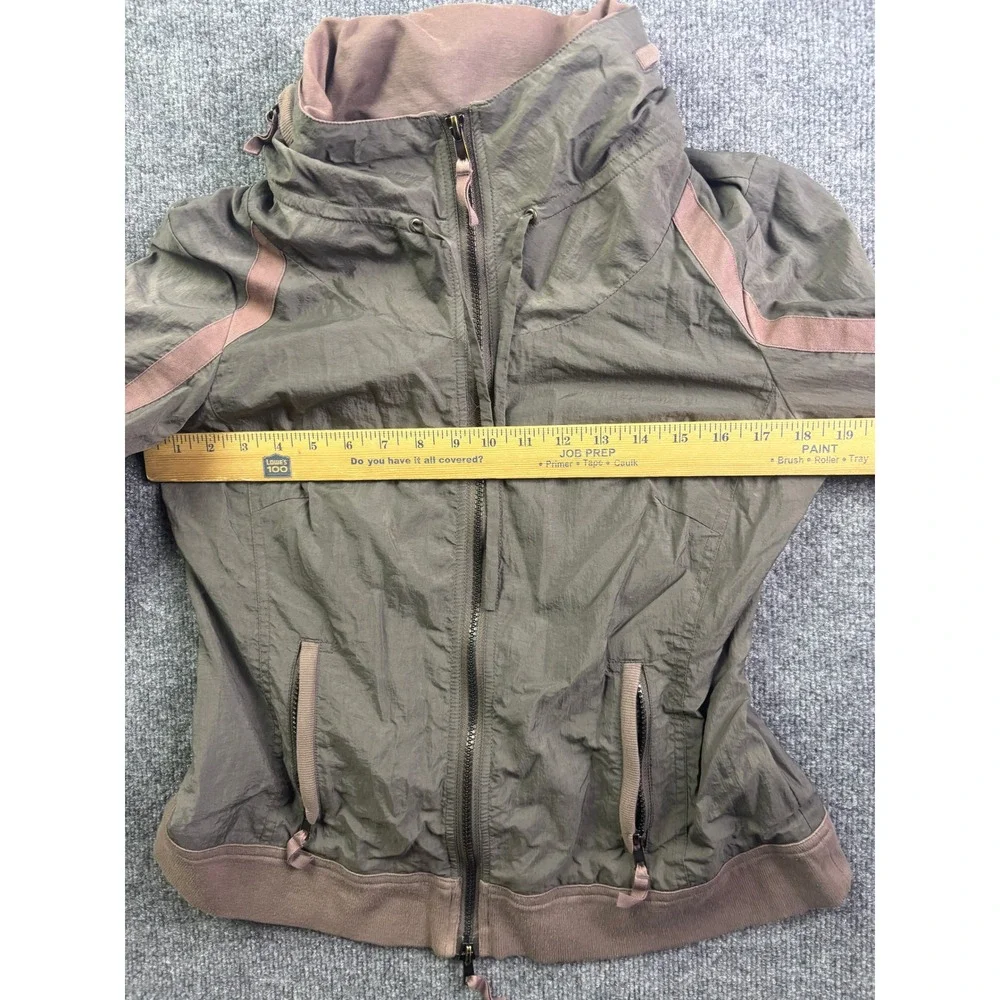Sandwich Windbreaker Jacket Womens 38 Olive Green Zip Up Hidden Hood Utility - Picture 4 of 7